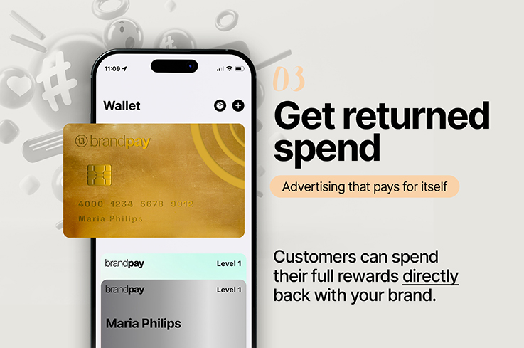 03 Get returned spend. Advertising that pays for itself. Customers can spend their full reward directly back with your brand.